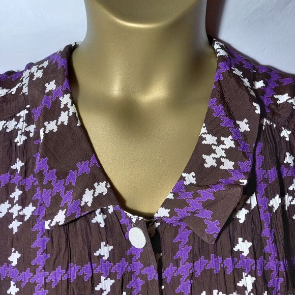 Size 12-14 Unusual Check Houndstooth Blouson Shirt Dress - Picture 2 of 7